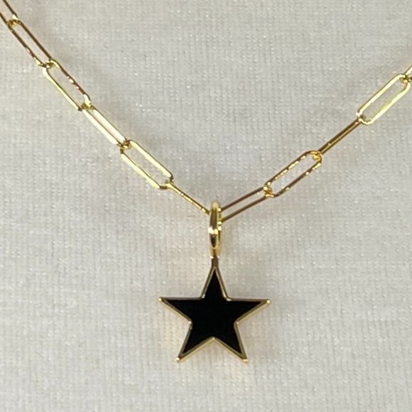 ADORNIA Jewelry - NWT 14K Gold Plated Black Enamel Star Pendant & Paperclip Chain Necklace